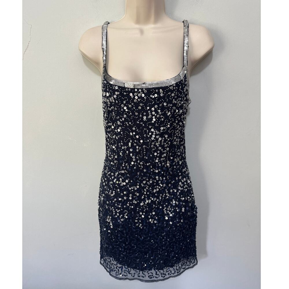 Abercrombie & Fitch Dress Small Blue Sequin Mesh Mini Indie Sleaze Coquette